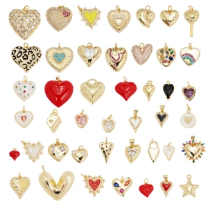 Pendentifs Cœur Étoile Breloques Cuivre Plaqué Or 18K Zircone Émail Pour DIY Collier Porte-Clés Sac Création De Bijoux