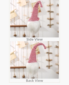 Vues détaillées de profil et de dos d'un gnome de Noël lumineux avec un bonnet rayé rouge