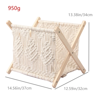Detailed dimensions of Boho macrame magazine rack with cotton rope and wooden frame