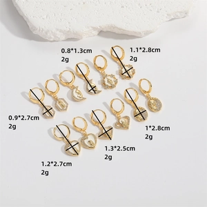 Ethnic style gold Virgin Mary charm earrings with sparkling zircons on stone props
