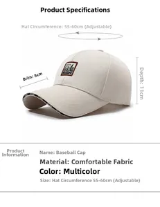 Guide des tailles pour casquette de baseball structurée avec visière de 8cm
