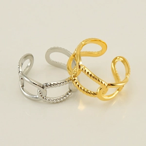 Twisted rope design adjustable open rings in gold and silver stainless steel finish