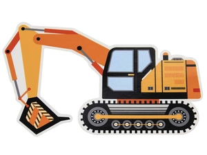 Close-up of yellow excavator gift box design with track details and digging bucket