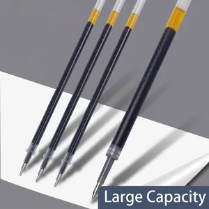 Retractable black gel pen with large capacity ink refill and fine bullet tip