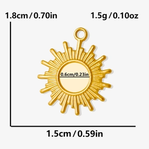 Detailed size chart for the gold 304 stainless steel sunburst charm pendant