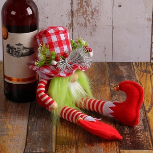 Christmas gnome plush with red plaid hat and long legs for festive home decoration