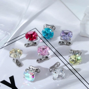 Titanium microdermal piercing tops with colorful 4mm cubic zirconia stones in multiple colors