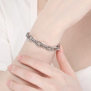 Minimalist 8mm silver stainless steel grooved link bracelet for men and women