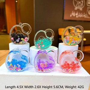 Luminous Bubble Bead Heart Shaped Liquid Quicksand Keychain Transparent Acrylic Bag Pendant Glow In The Dark Charm Ornament