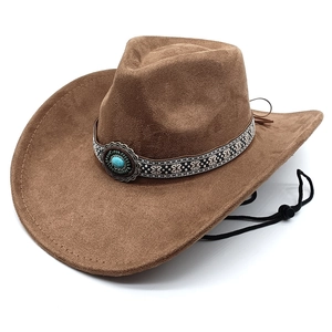 Brown vintage Western cowboy hat with turquoise embellishment and embroidery