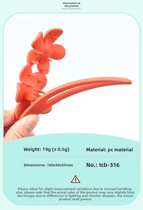 Detailed view showing PC material specifications for the coral flower hair clip