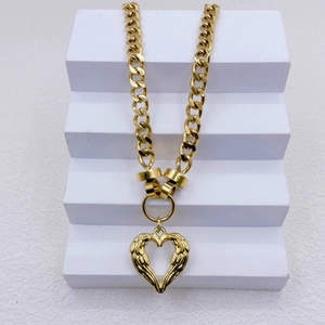 Stainless Steel Heart Wing Pendant Necklace And Earrings Set Fashion Gold Plated Curb Chain Jewelry For Women Daily Dating