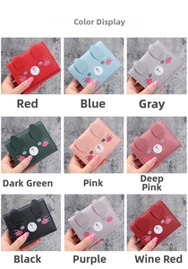 Detailed grid view of nine color options for the women's short wallet with cartoon rabbit ears