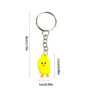 Cute yellow duck keychain with size chart showing 8cm total length and 2.5cm height