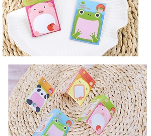 Cute animal-shaped sticky notes featuring pig, frog, panda, and duck designs on a tray