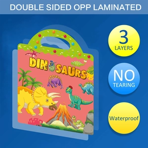 Reusable dinosaur scene sticker book for kids with waterproof double-sided 3-layer design
