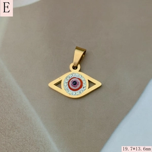 Detailed close-up of a stainless steel evil eye pendant with crystal inlay, 19.7x13.6mm