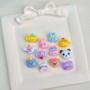 Mini resin cartoon animal charms for DIY nail art and hair clips 12-piece set
