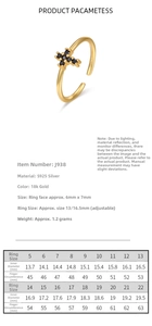 Size chart for 925 sterling silver ring with cross design and inner diameter measurements