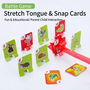 Creative frog tongue board game with colorful insect targets and blow-out whistle toys
