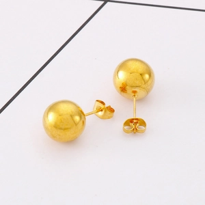 Polished gold-plated stainless steel ball earrings with secure butterfly backs