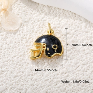 Gold-plated black American football helmet pendant with dimensions for DIY jewelry making
