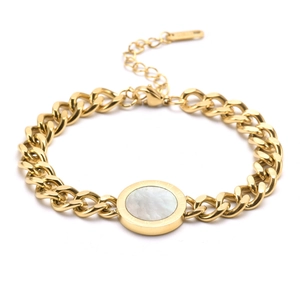 Women Round Plate Bracelet Stainless Steel Roman Numerals Thick Link Chain Gold Plated Trendy Exaggerated Jewelry
