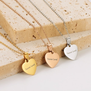 18k gold plated stainless steel heart necklaces with Forever Loved engraving