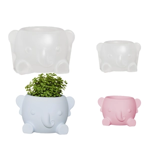 Elephant shaped silicone succulent planter molds in two sizes with finished craft pots