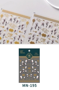 Detail of 5D embossed nail art stickers with vintage floral and golden cloud patterns