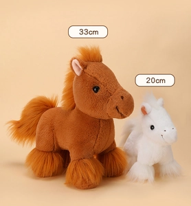 Plush horse toys in 33cm brown and 20cm white versions for kids' soft comfort