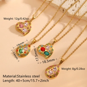18K gold plated stainless steel heart and teardrop necklaces with colorful zircons