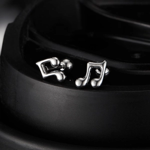 Minimalist silver musical note stainless steel stud earrings for men and women