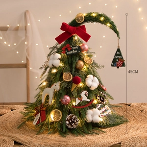 Mini albero di Natale fai-da-te con fiocco rosso e luci calde, decoro da tavolo 45cm