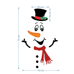 Detailed dimension guide for Christmas snowman magnetic stickers showing height of 73 cm