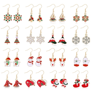 Christmas Drop Dangle Earrings Alloy Enamel Rhinestone Santa Claus Snowman Snowflake Tree Festive Holiday Party Jewelry For Women Girls