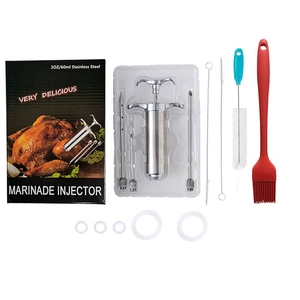 Détails du kit d'injecteur de marinade en acier inoxydable 304 avec aiguilles et brosses