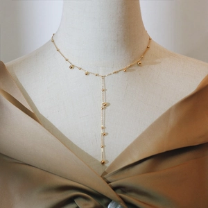 Y-Shape Tassel Necklace 18K Gold Plated Stainless Steel Long Chain Minimalist Gold Beads Elegant Jewelry For Women