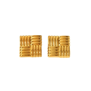 Textured square 18k gold plated titanium steel stud earrings with woven vintage pattern