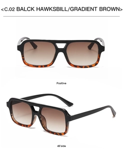 Detailed front and side views of vintage square sunglasses with double bridge and tortoiseshell