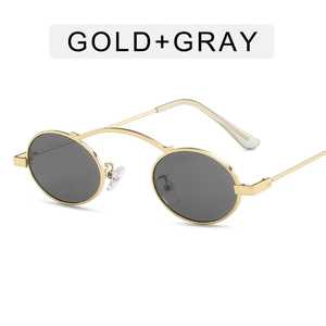 Retro gold arch bridge sunglasses with oval grey lenses in a classic punk style