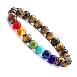 Chakra Healing Beaded Bracelet Natural Stone Tiger Eye Lava Rock Yoga Energy Meditation Jewelry For Men Boho Style