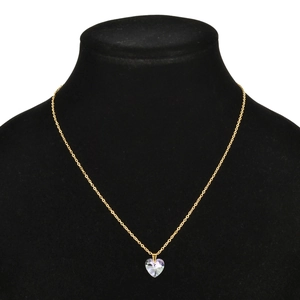 Fashionable gold stainless steel heart necklace with purple AB crystal pendant for women