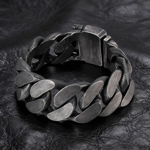 Bracelet Gourmette Homme Acier Inoxydable 316L Chaîne Épaisse Industrielle Style Vintage Vieilli Pour Hommes