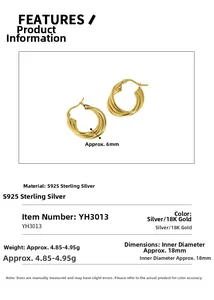Detail showing S925 sterling silver triple layer hoop earrings with 18mm inner diameter