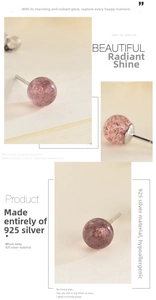 Detail of pink strawberry quartz earrings with 925 sterling silver anti-allergy studs