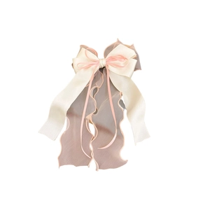 Elegant ivory satin and pink lace layered bow hair clip for women stylish hair accessory