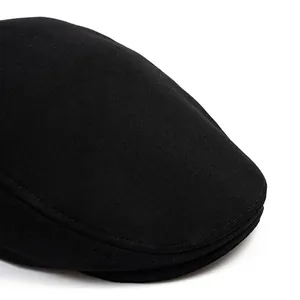 Classic black cotton newsboy cap with a wide brim for autumn and winter outdoor wear