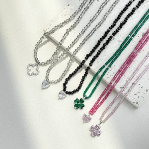 S925 Sterling Silver necklace collection with crystal heart and clover pendants