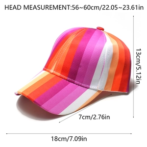 Casquette de baseball rayée arc-en-ciel avec détails sur le tour de tête et la taille du bord